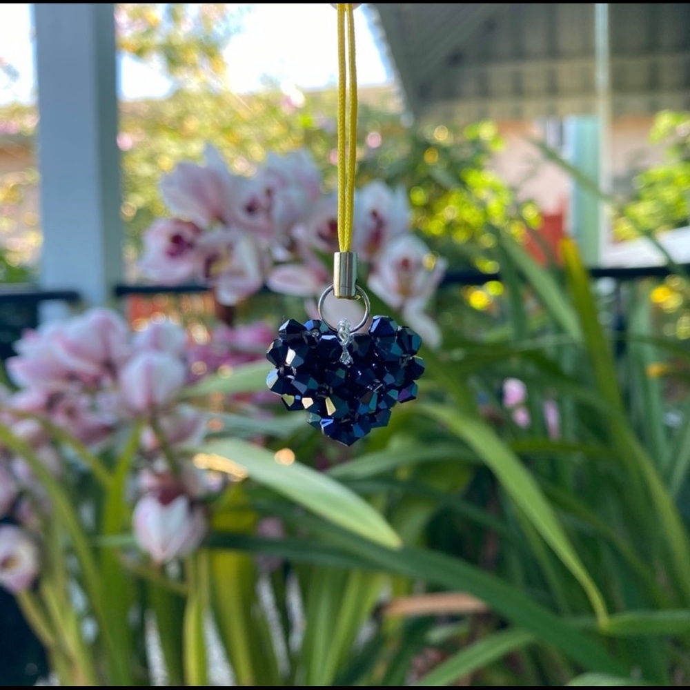 2 Black Bead Puffy Heart Keychain, 1 purple. $15 each